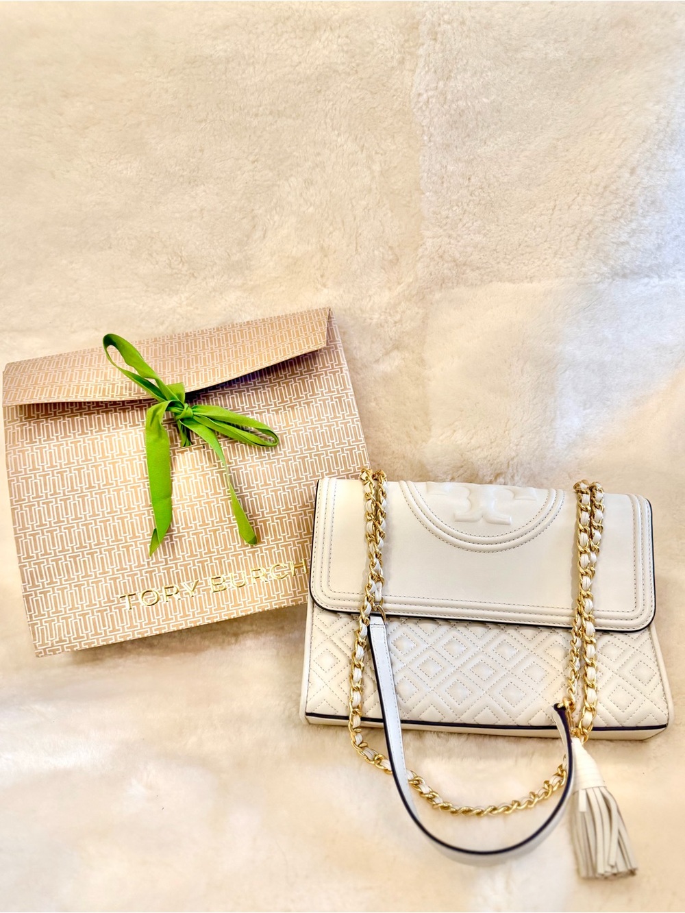 Tory Burch Fleming Luxury White leather bag Tory Burch shoulder bag crossbody